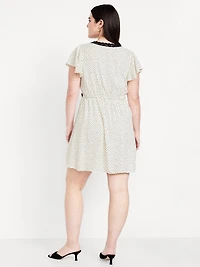 Fit & Flare Crepe Lace-Trim Mini Dress