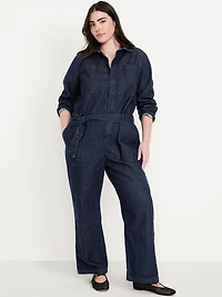 Long-Sleeve Denim Jumpsuit