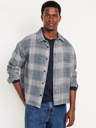 Cropped Plaid Flannel Shirt