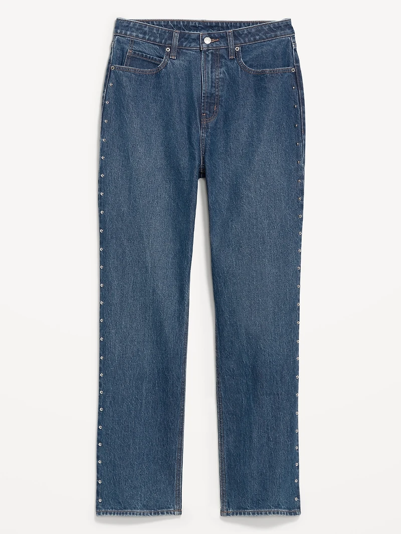 Extra High-Waisted Studded Straight Jeans