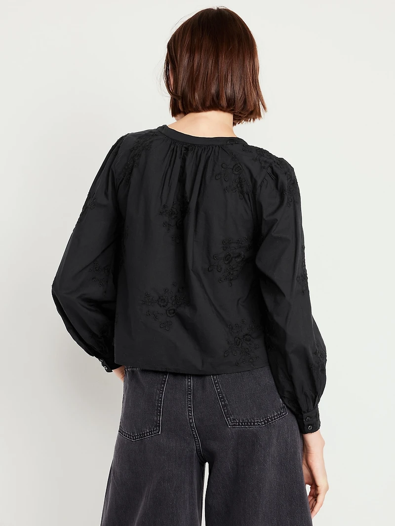 Button-Down Embroidered Top