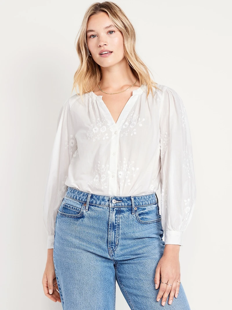 Button-Down Embroidered Top