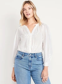 Button-Down Embroidered Top