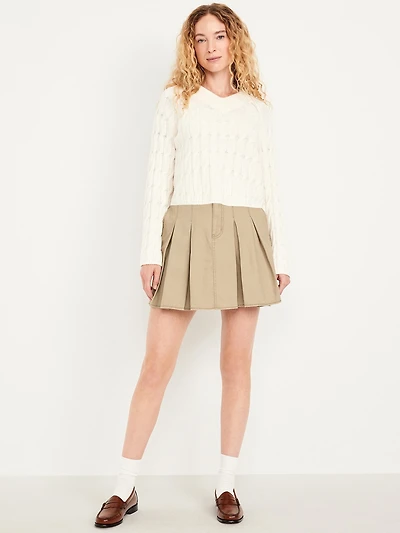 High-Waisted Pleated Mini Skirt