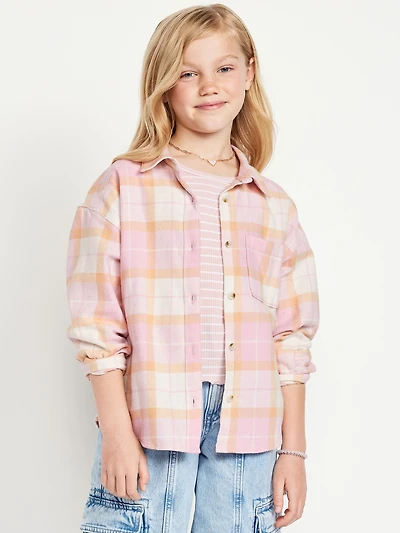 Oversized Long-Sleeve Plaid Flannel Shirt for Girls