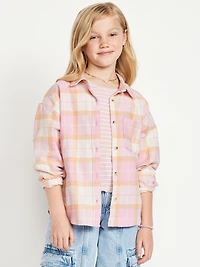 Oversized Long-Sleeve Plaid Flannel Shirt for Girls
