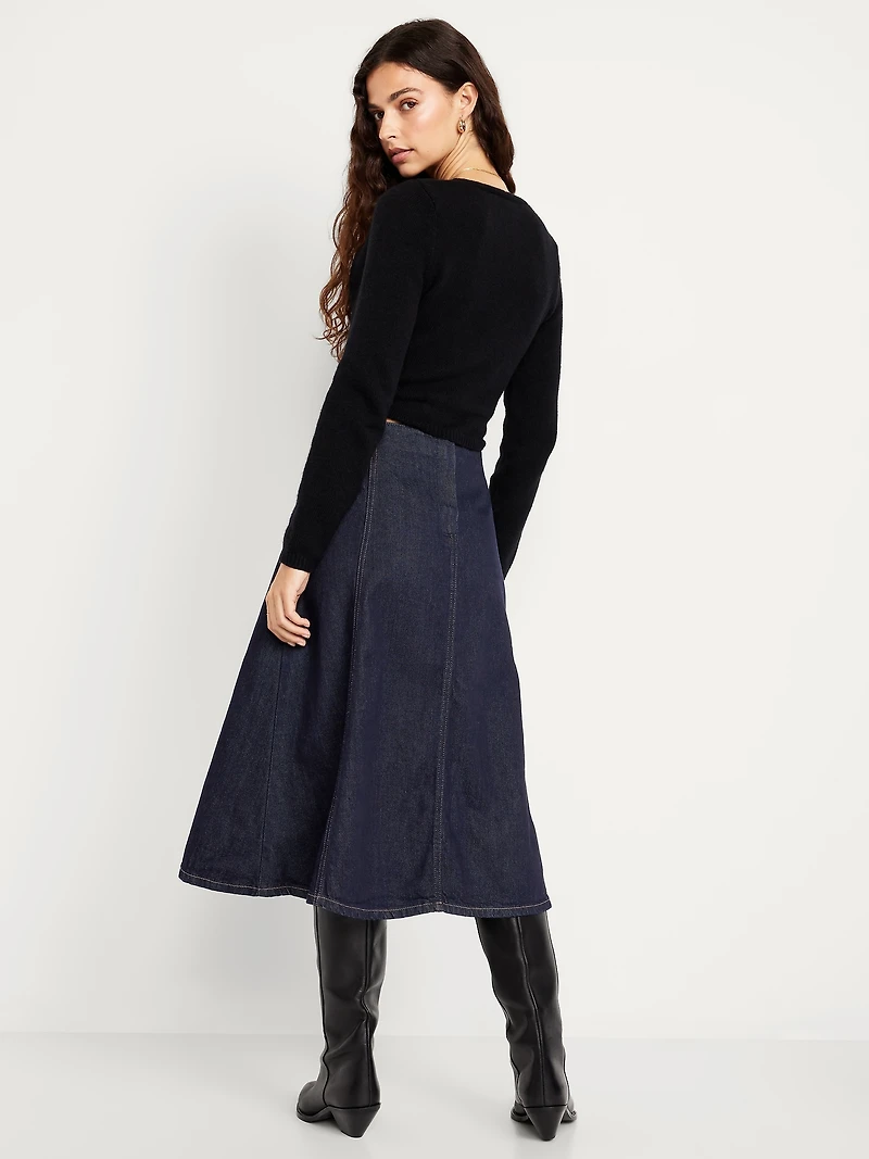 High-Waisted Jean Midi Skirt