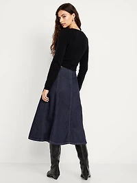 High-Waisted Jean Midi Skirt