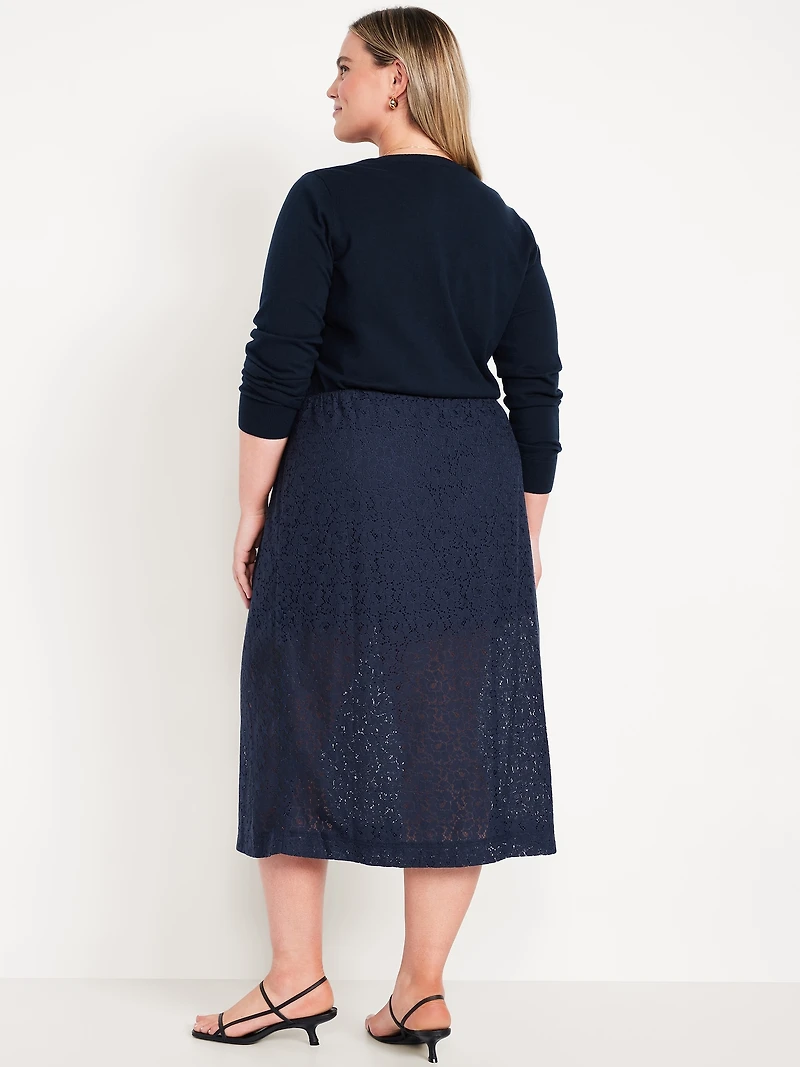 High-Waisted Lace Midi Skirt