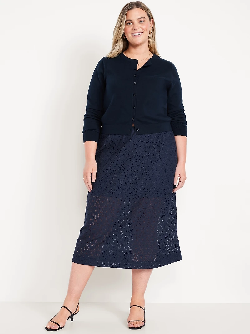 High-Waisted Lace Midi Skirt