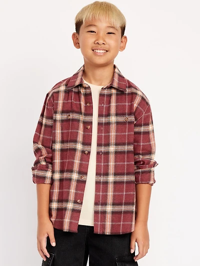 Long-Sleeve Pocket Plaid Flannel Shirt for Boys