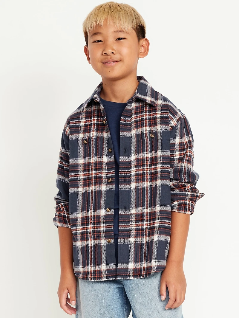 Long-Sleeve Pocket Plaid Flannel Shirt for Boys