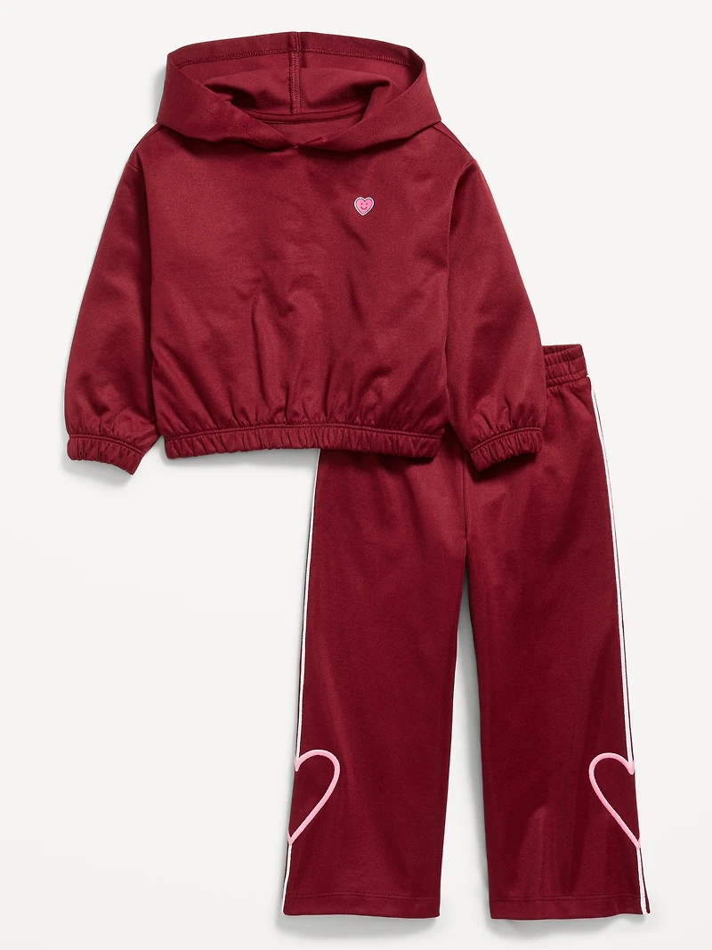 Long-Sleeve Graphic Hoodie and Wide-Leg Pants Set for Toddler Girls