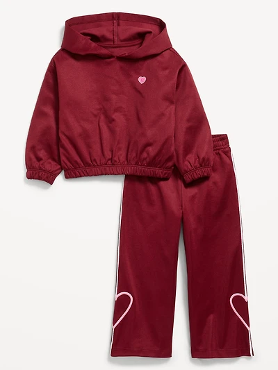 Long-Sleeve Graphic Hoodie and Wide-Leg Pants Set for Toddler Girls