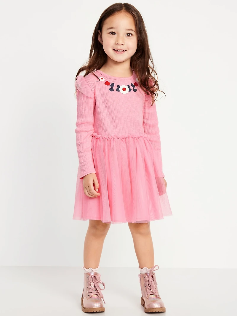 Long-Sleeve Fit and Flare Tutu Dress for Toddler Girls