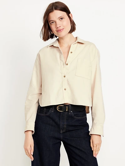 Cropped Button-Down Corduroy Shirt