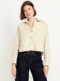 Cropped Button-Down Corduroy Shirt