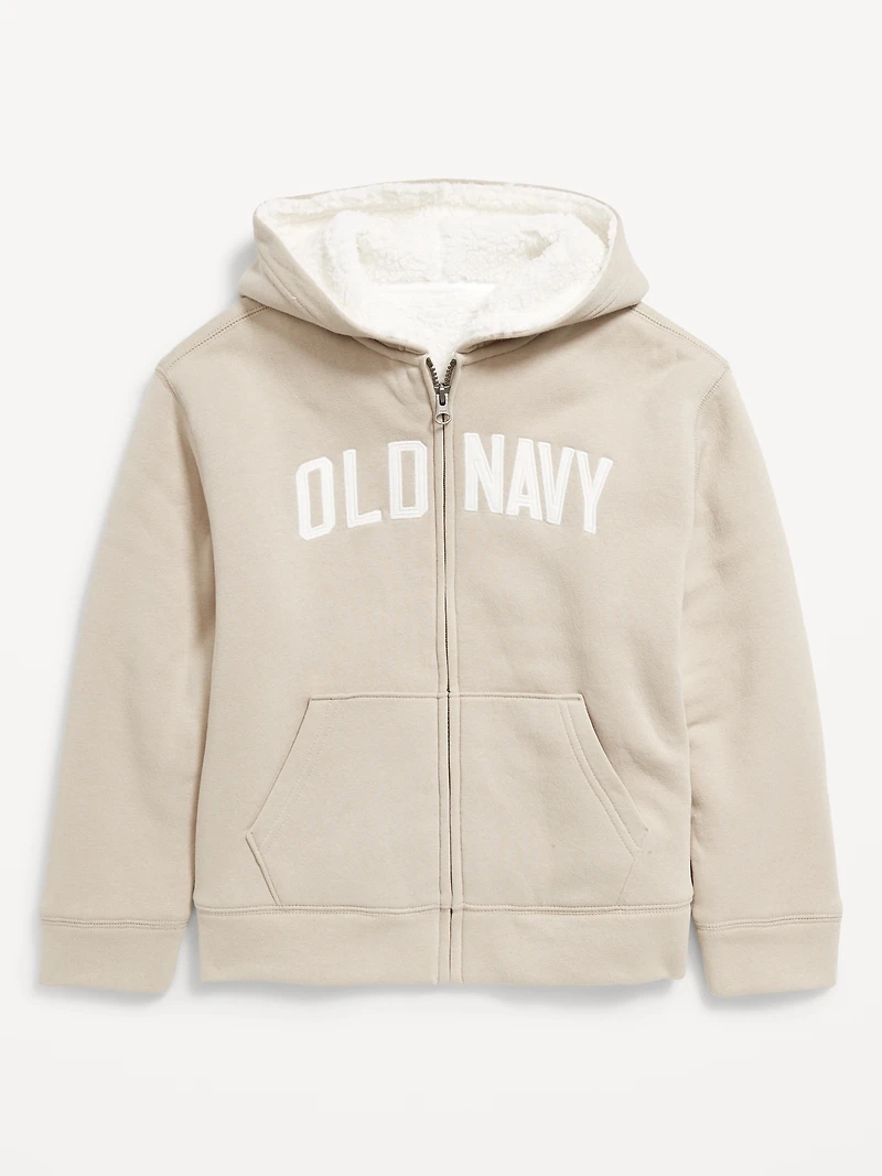 Logo-Graphic Sherpa-Lined Zip Hoodie for Boys