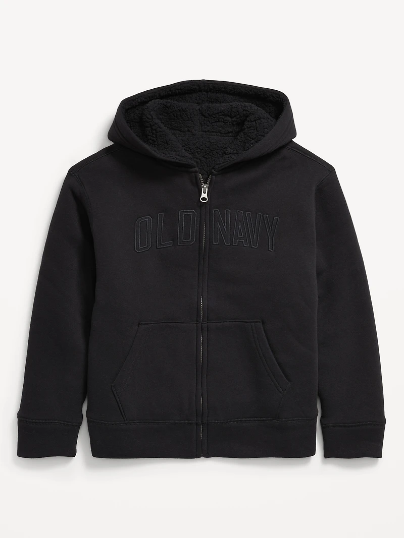 Logo-Graphic Sherpa-Lined Zip Hoodie for Boys