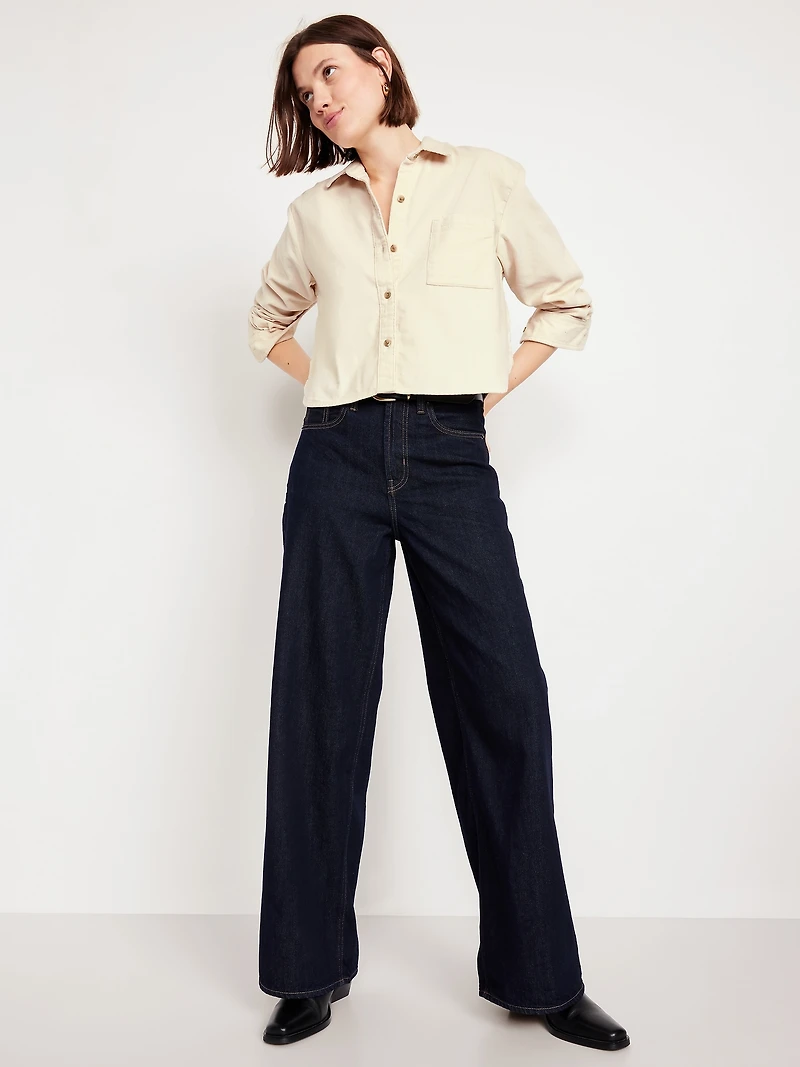 Cropped Button-Down Corduroy Shirt