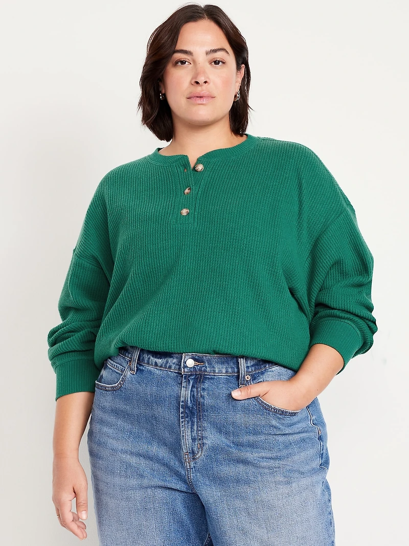 Oversized Cozy Waffle Henley Top