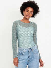 Long-Sleeve Lace Crew-Neck Top