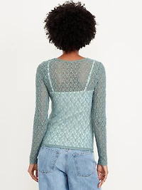Long-Sleeve Lace Crew-Neck Top
