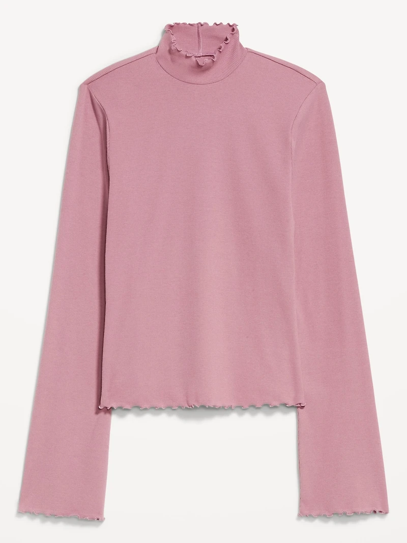 Mock-Neck Lettuce-Edge Rib Top
