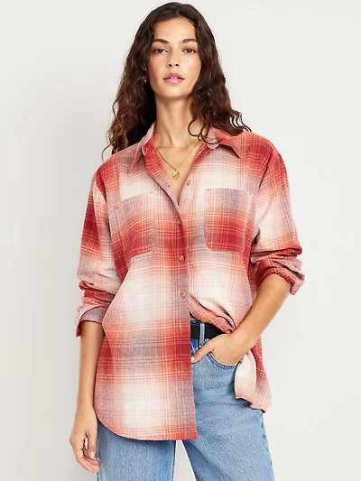 Plaid Flannel Button-Down Boyfriend Shirt