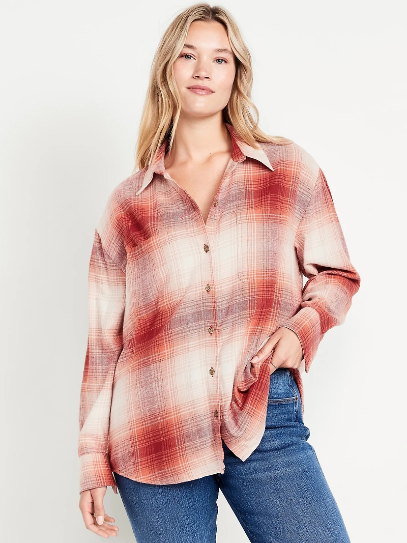 Plaid Flannel Button-Down Boyfriend Shirt