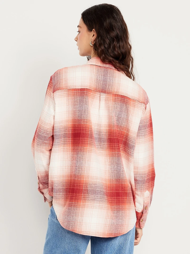Plaid Flannel Button-Down Boyfriend Shirt