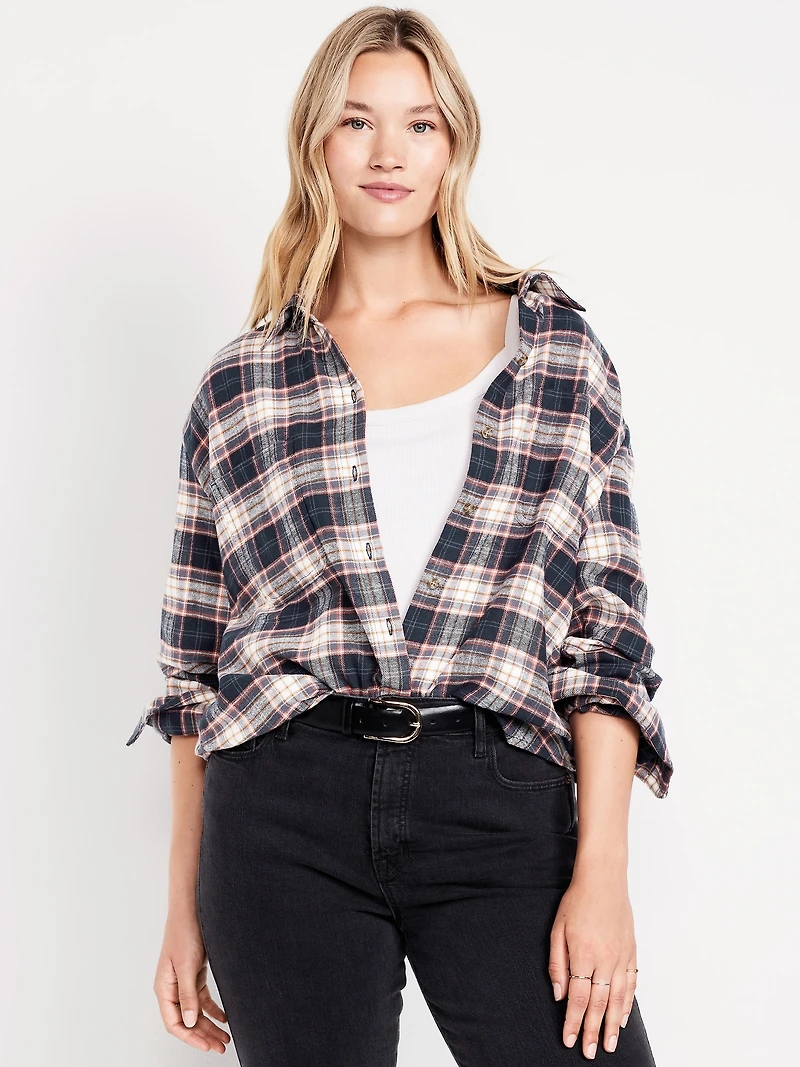 Plaid Flannel Button-Down Boyfriend Shirt