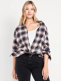 Plaid Flannel Button-Down Boyfriend Shirt