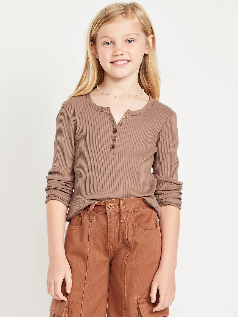 Long-Sleeve Fitted Ribbed Top for Girls