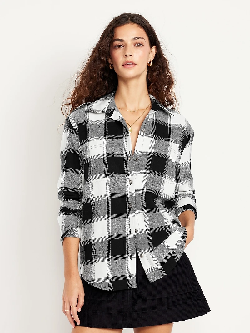 Plaid Flannel Button-Down Boyfriend Shirt