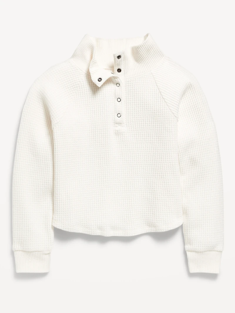 CozePlush Waffle-Knit Henley Top for Girls