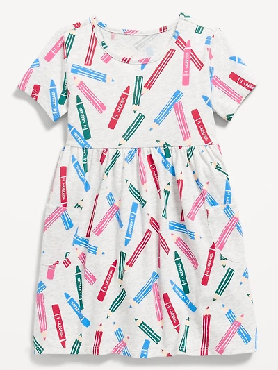 Printed Jersey-Knit Short-Sleeve Dress for Toddler Girls
