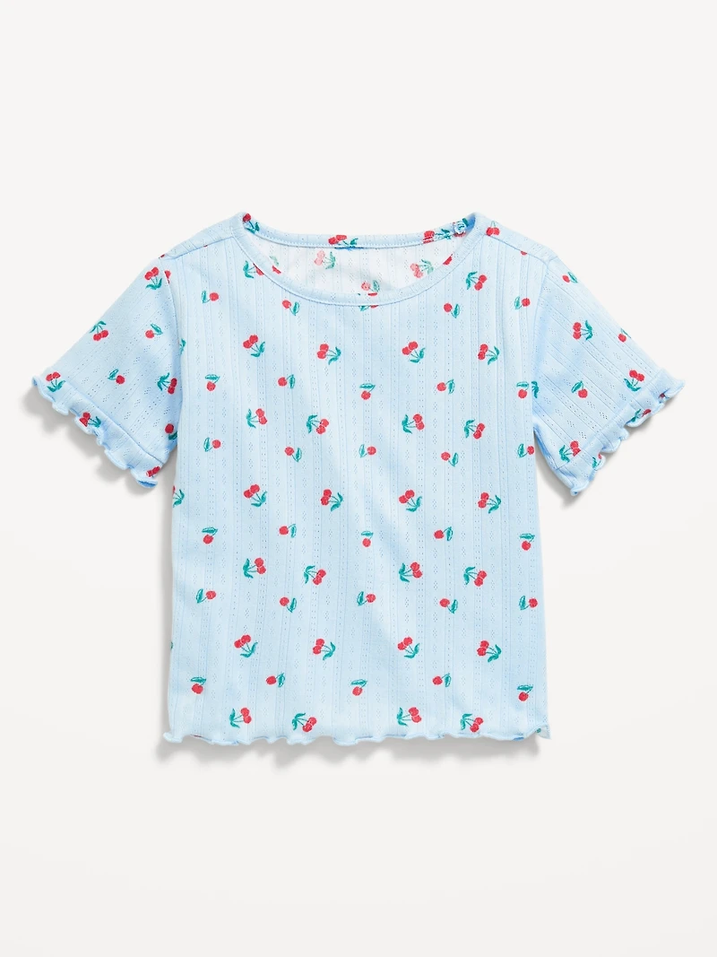 Printed Short-Sleeve Pointelle-Knit Top for Toddler Girls