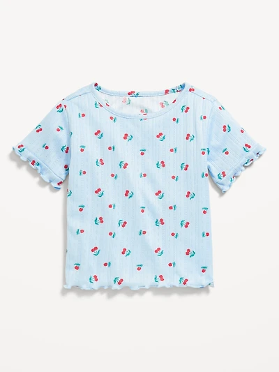 Printed Short-Sleeve Pointelle-Knit Top for Toddler Girls