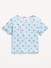 Printed Short-Sleeve Pointelle-Knit Top for Toddler Girls