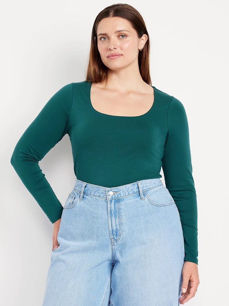 Fitted Double-Layer Scoop-Neck Top