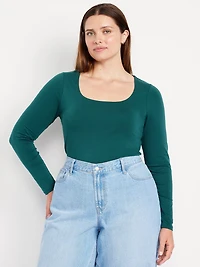 Fitted Double-Layer Scoop-Neck Top