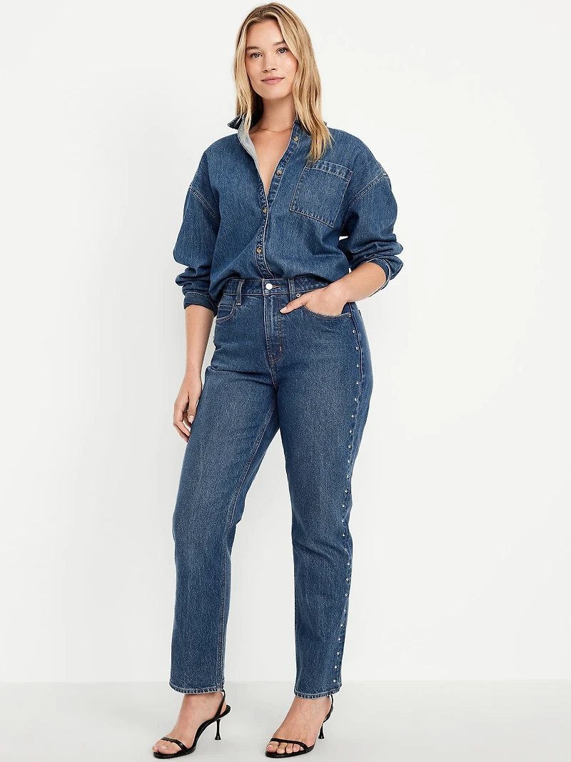 Extra High-Waisted Studded Straight Jeans
