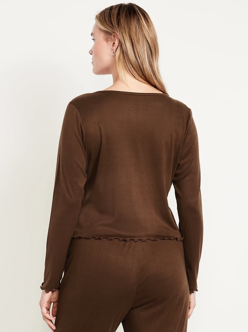 Cozy Lettuce-Edge Pajama Top