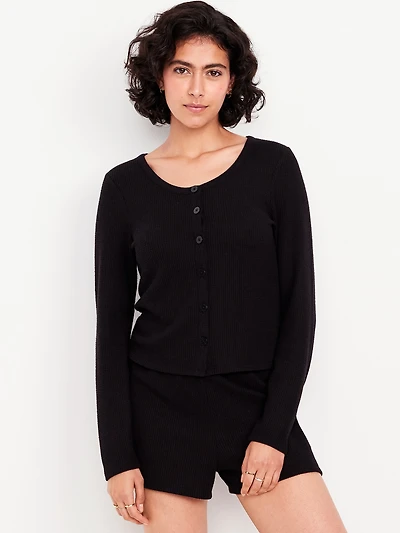 Button-Down Waffle-Knit Sleep Top