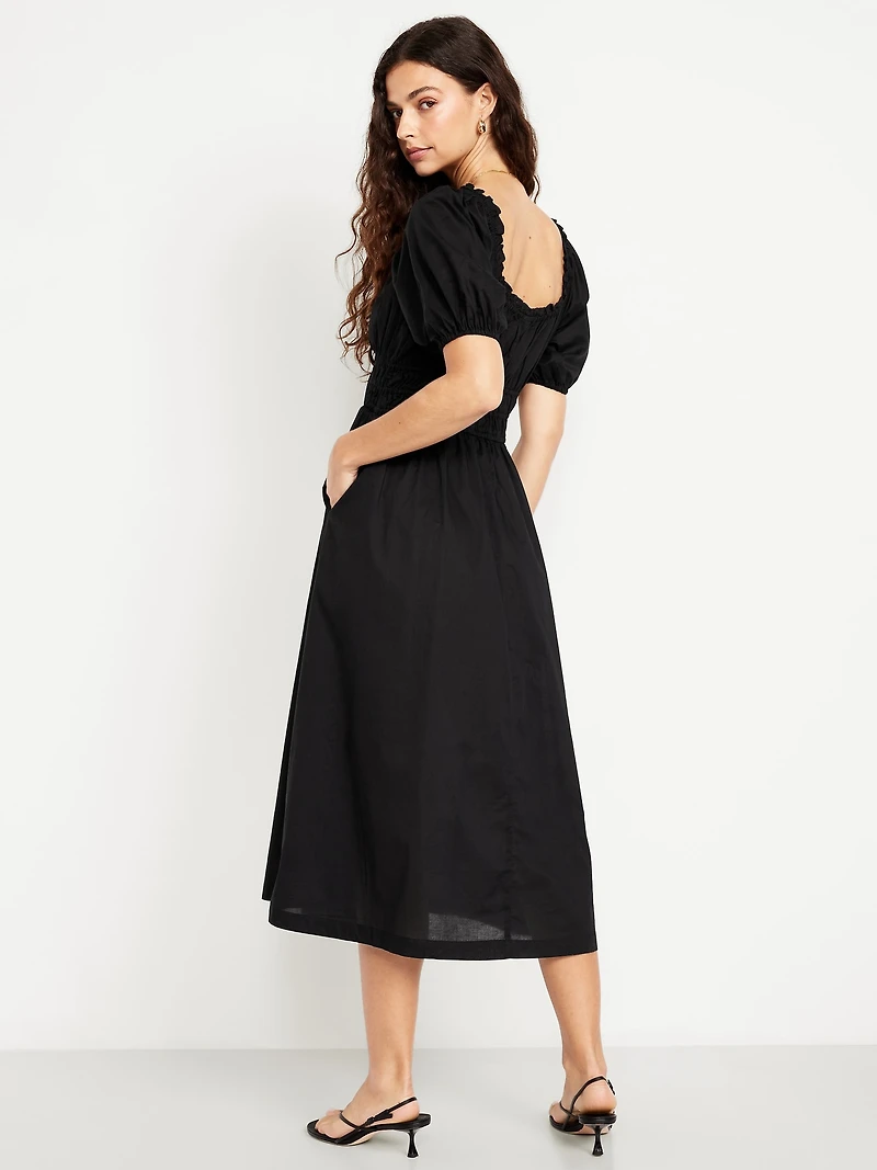 Fit & Flare Puff-Sleeve Midi Dress