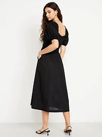 Fit & Flare Puff-Sleeve Midi Dress