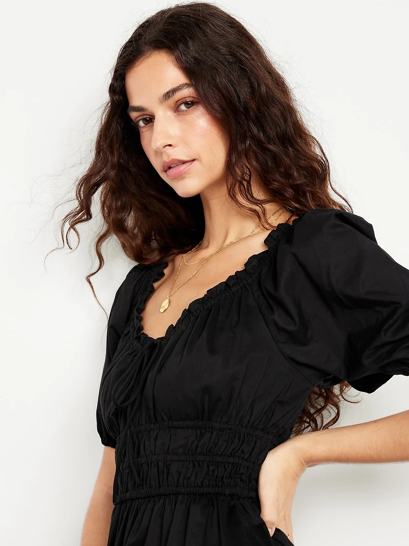 Fit & Flare Puff-Sleeve Midi Dress