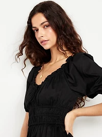 Fit & Flare Puff-Sleeve Midi Dress