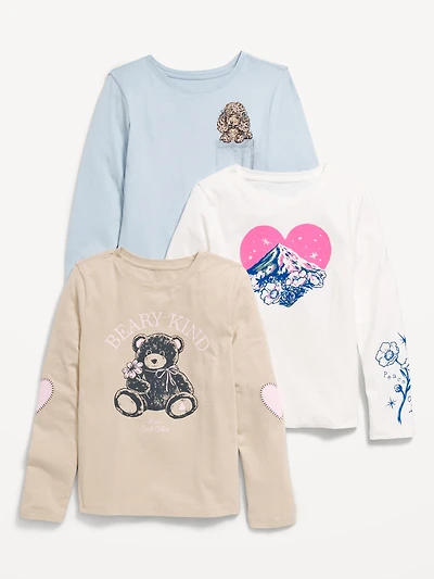 Long-Sleeve Graphic T-Shirt 3-Pack for Girls